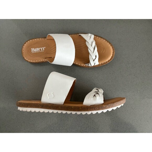 BORN MORENA WHITE LEATHER SLIDES SANDALS SZ 7M BRAIDED SLIP ON CASUAL RETAIL $99 - Picture 11 of 12